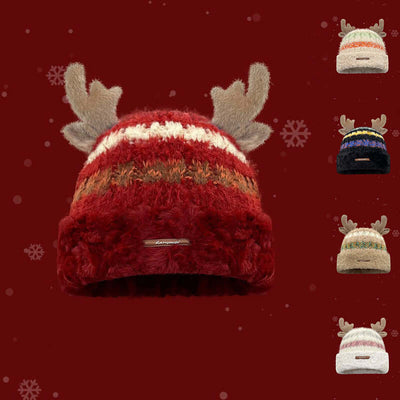 Cute Deer Antler Knitted Hat – Warm Winter Hat for Women, Stay cozy and festive this winter with a cute Christmas knitted hat featuring adorable deer antlers!, Phitness Pro Ltd