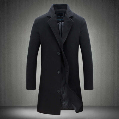 Men's Slim-fit Woollen Trench Coat – Mid-length Style, Elevate your style with our Men's Woollen Coat. This slim-fit, mid-length trench coat features a lapel collar and single-breasted placket., Phitness Pro Ltd